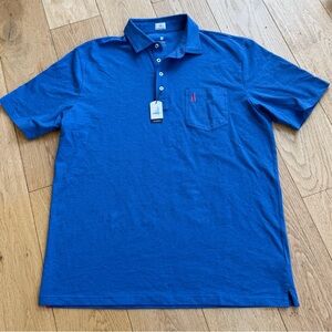 johnnie-O Hangin Out Polo Shirt Mens Large Blue Pocket Golf Casual Shirt NWT $85